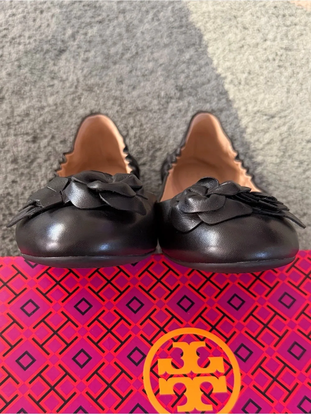 Tory Burch Black Classic Sheep Blossom Ballet Flats